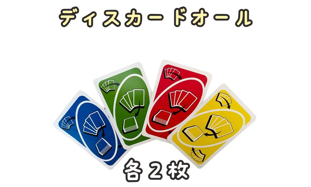 UNOアタックの特殊カード『ディスカードオール』4色のカード画像