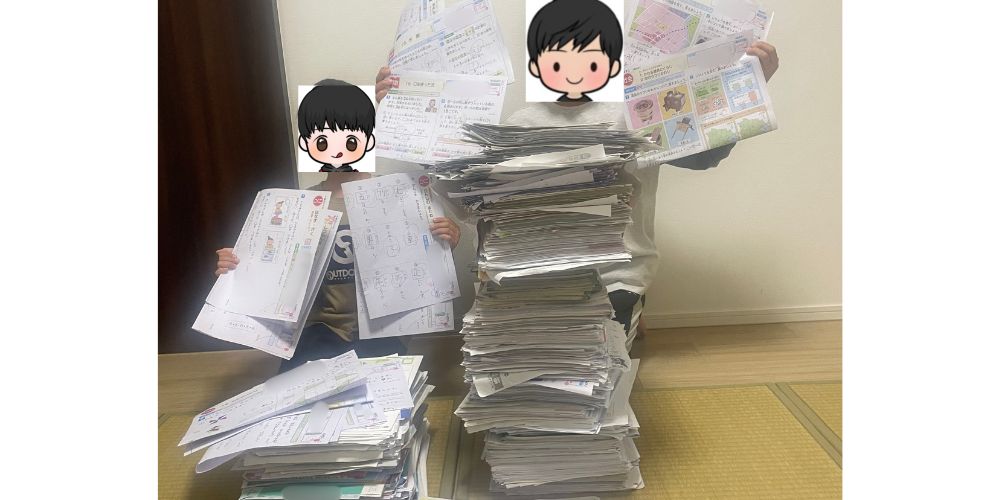小学生が朝学習で積み上げたドリルの量